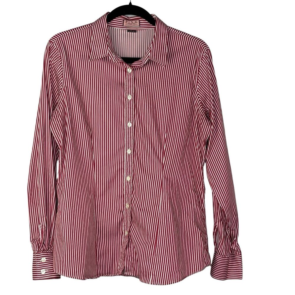 Thomas Pink Women’s Button Up Blouse Fitted Stretch Striped Size 16 US 12